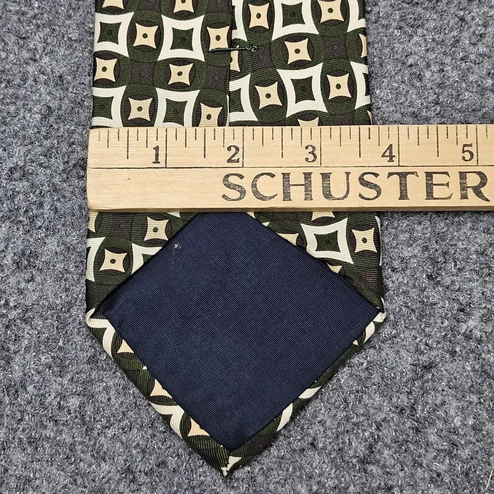 J Crew Necktie Green Beige Geometric‎ Lattice Pattern Squares Diamonds Grid - Picture 4 of 5